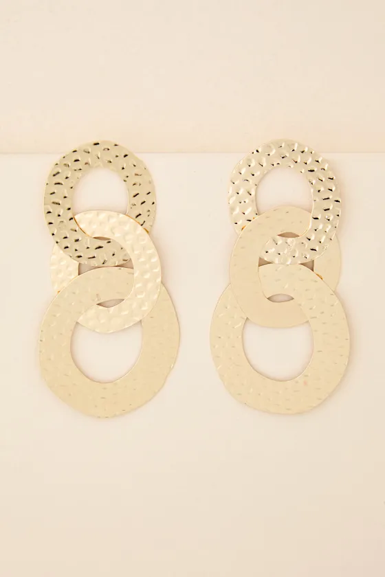 Jila Gold Hammered Linked Statement Earrings sold by Lulus