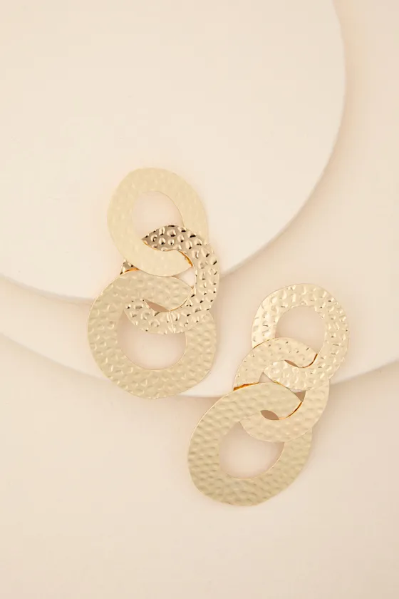 Jila Gold Hammered Linked Statement Earrings sold by Lulus product image thumbnail 3
