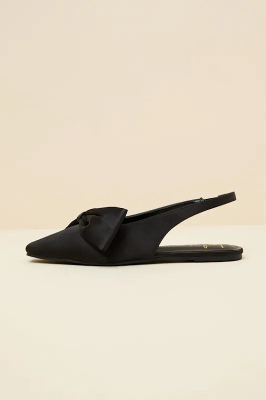 Kyleigh Black Satin Bow Slingback Flats made by Lulus