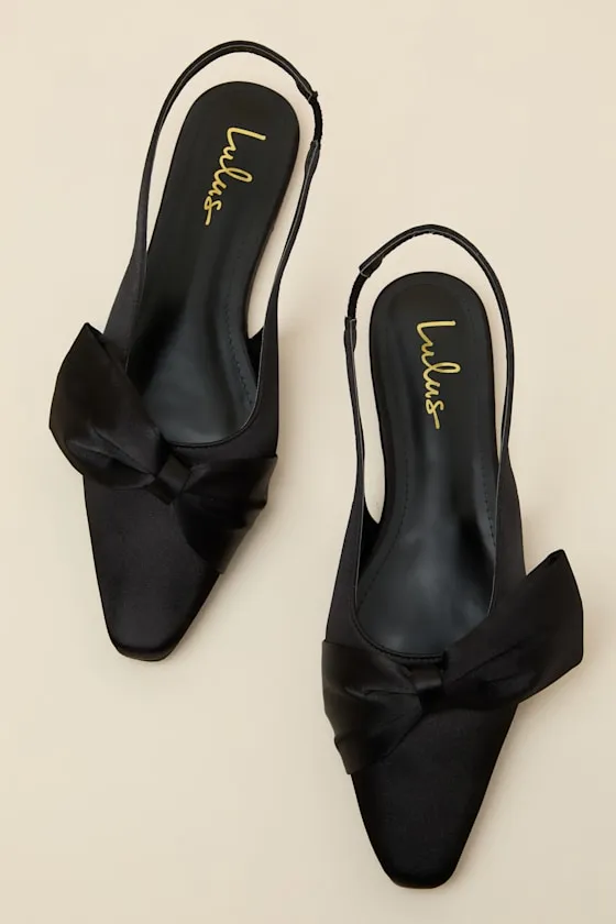 Kyleigh Black Satin Bow Slingback Flats sold by Lulus product image thumbnail 2