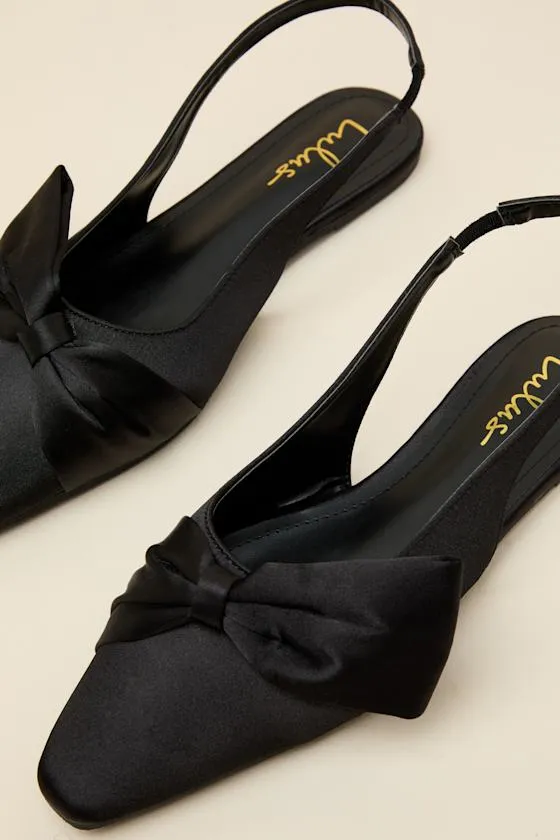 Kyleigh Black Satin Bow Slingback Flats sold by Lulus product image thumbnail 3