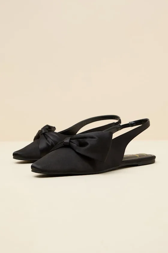 Kyleigh Black Satin Bow Slingback Flats sold by Lulus product image thumbnail 4