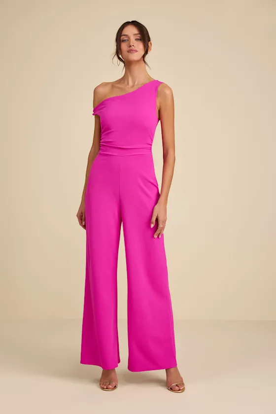 Lawny Magenta Pink Twisted One-Shoulder Jumpsuit sold by Lulus product image thumbnail 2