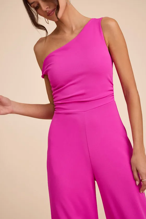 Lawny Magenta Pink Twisted One-Shoulder Jumpsuit sold by Lulus product image thumbnail 3