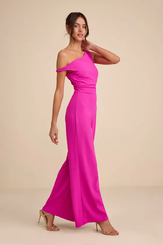 Lawny Magenta Pink Twisted One-Shoulder Jumpsuit sold by Lulus product image thumbnail 4