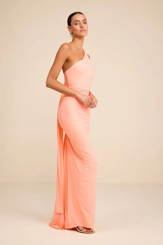 Cressida Peach Slinky Knit One-Shoulder Mermaid Maxi Dress sold by Lulus product image thumbnail 4