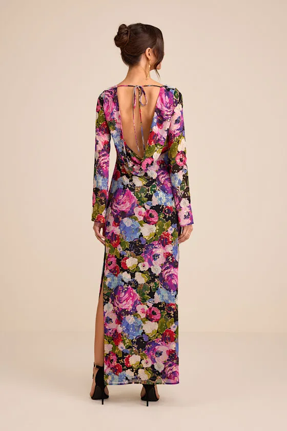 Merrit Black Multi Cowl Back Long Sleeve Maxi Dress sold by Lulus product image thumbnail 3