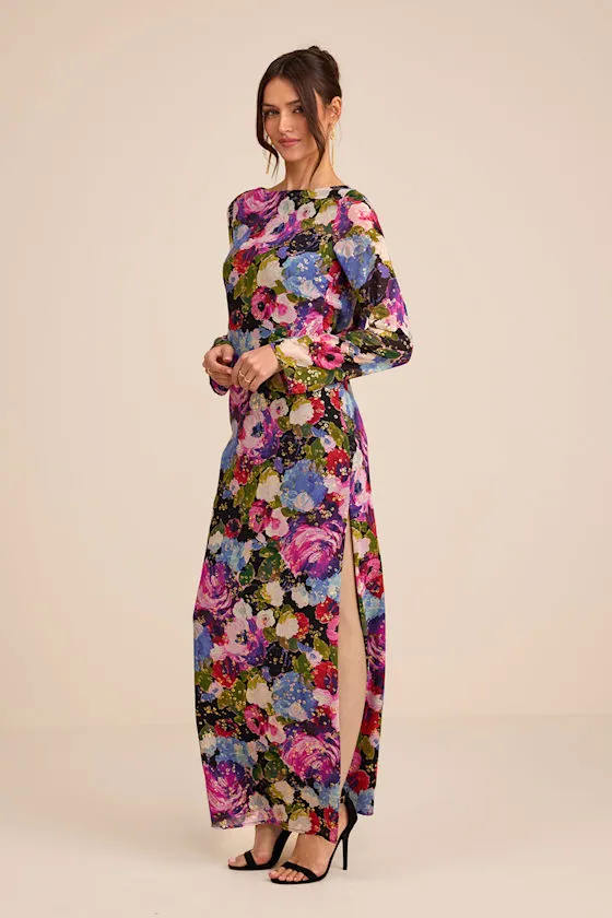 Merrit Black Multi Cowl Back Long Sleeve Maxi Dress sold by Lulus product image thumbnail 4