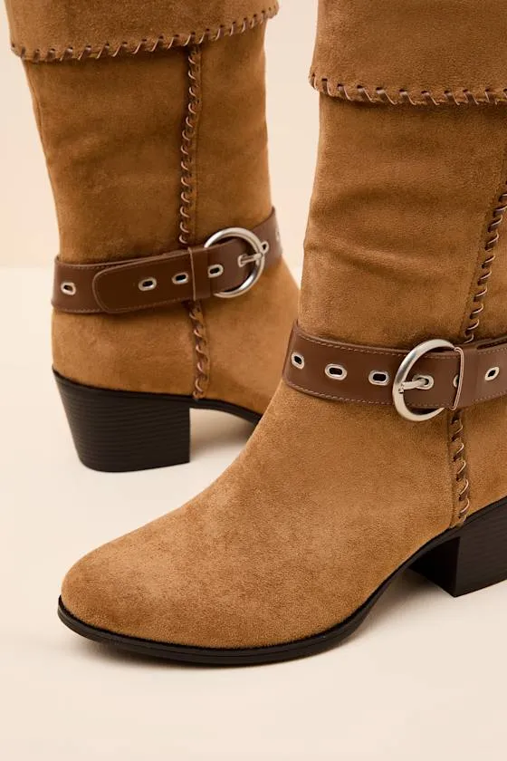 Leah Cognac Suede Buckle Mid-Calf Boots sold by Lulus product image thumbnail 2