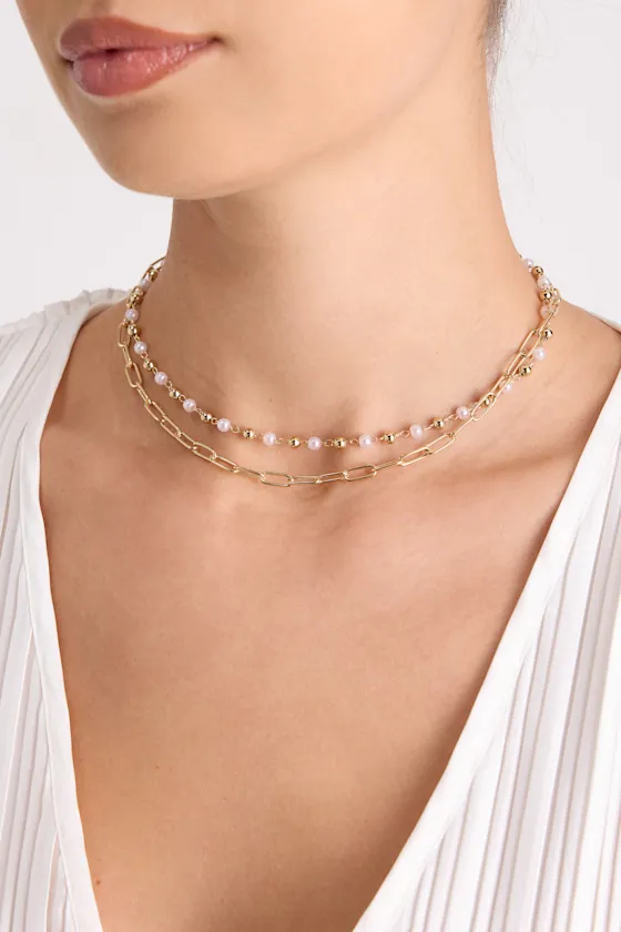 Jamari Gold Pearl Layered Necklace sold by Lulus