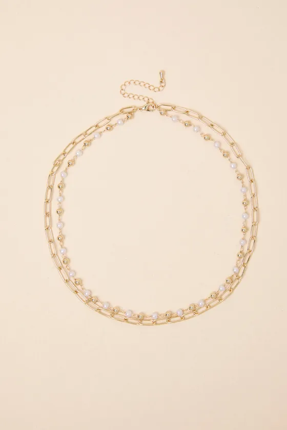 Jamari Gold Pearl Layered Necklace sold by Lulus product image thumbnail 2