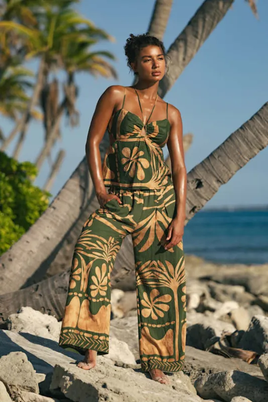 Sabo Olive and Tan Boho Print Wide-Leg Pants sold by Lulus