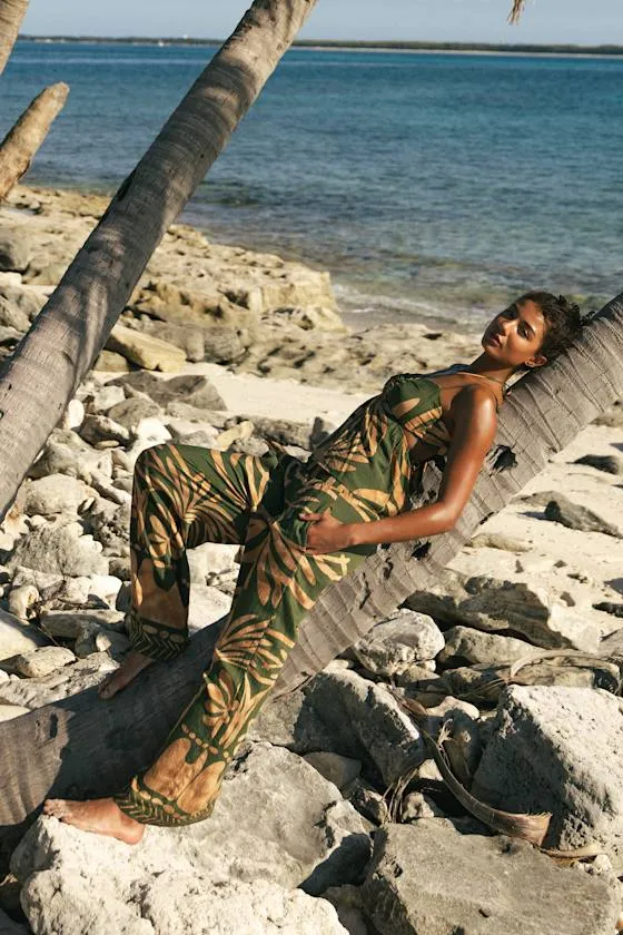 Sabo Olive and Tan Boho Print Wide-Leg Pants sold by Lulus product image thumbnail 2