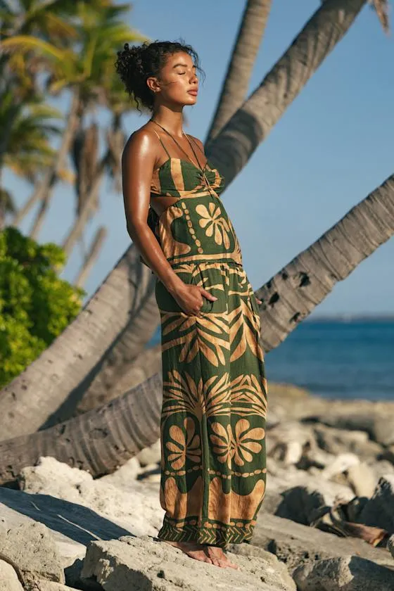 Sabo Olive and Tan Boho Print Strappy Halter Top sold by Lulus product image thumbnail 3