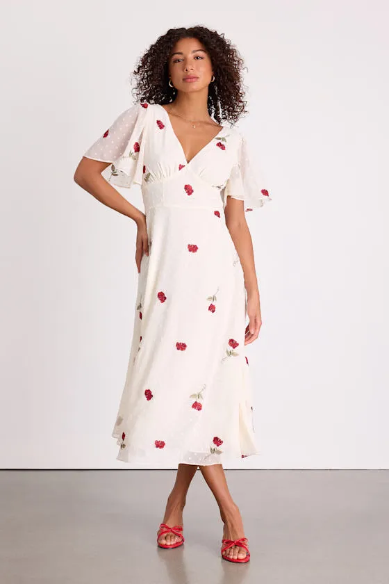 Jolina White Embroidered Swiss Dot Flutter Sleeve Midi Dress sold by Lulus product image thumbnail 2