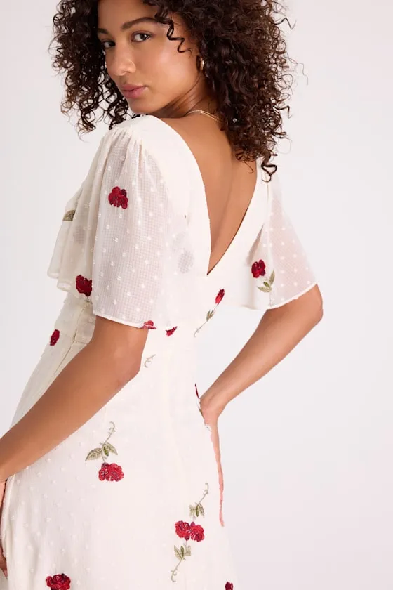 Jolina White Embroidered Swiss Dot Flutter Sleeve Midi Dress sold by Lulus product image thumbnail 4
