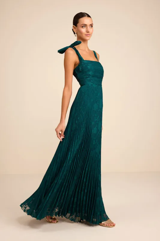 Nyssa Emerald Floral Burnout Pleated Maxi Dress made by Lulus