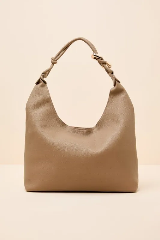 Rainey Taupe Vegan Leather Tote Bag sold by Lulus
