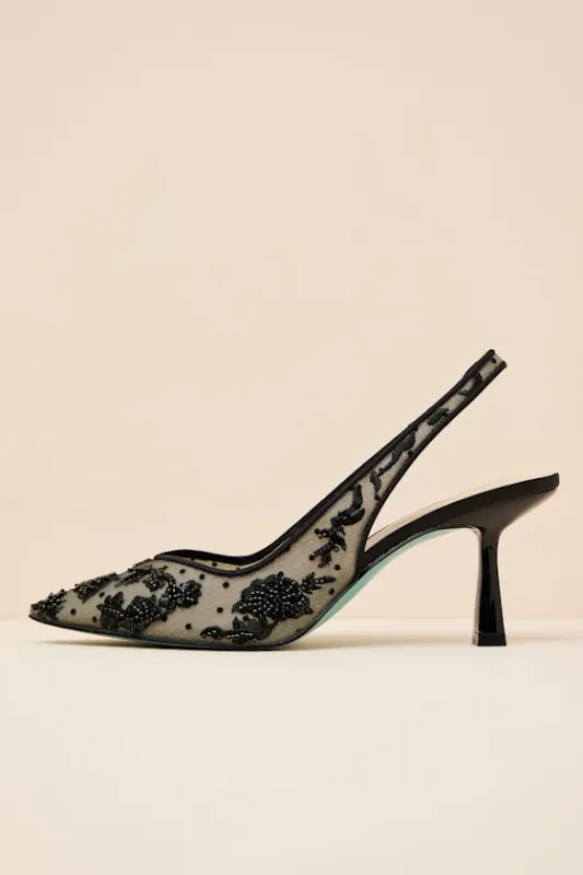SB-Nikki Black Beaded Embroidered Slingback Pumps sold by Lulus