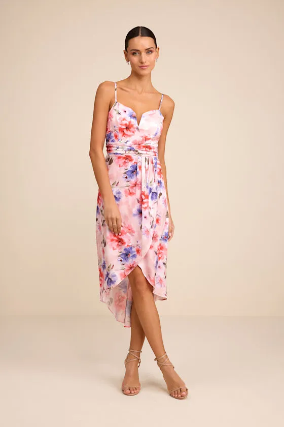 My Favorite Day Light Pink Floral Print Tulip Skirt Midi Dress sold by Lulus