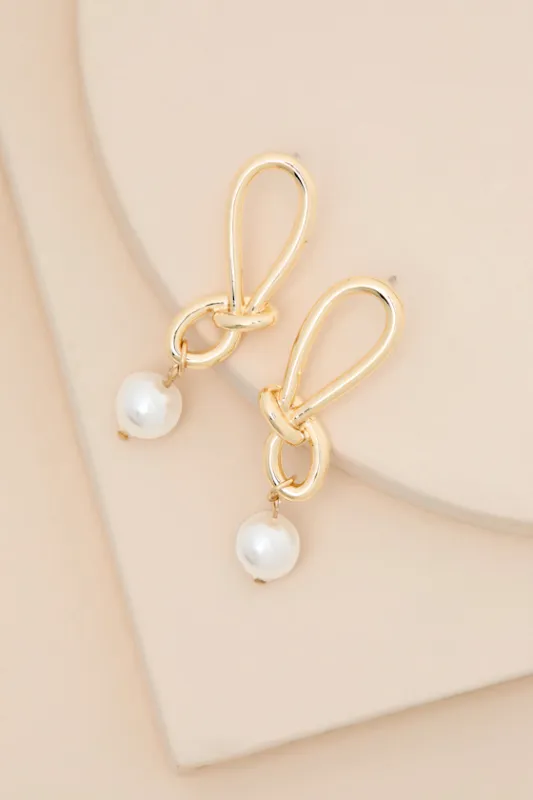 Haylis Gold Knotted Pearl Drop Earrings sold by Lulus