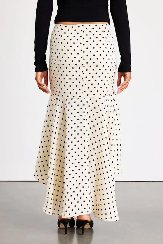 Danita Ivory Polka Dot Asymmetrical Midi Skirt sold by Lulus product image thumbnail 4