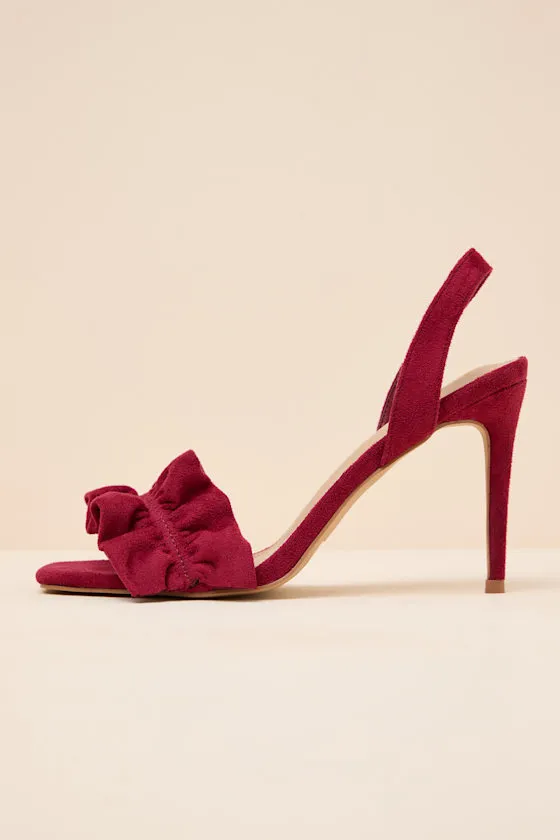 Rosa Wine Suede Ruched High Heel Slingback Sandals sold by Lulus