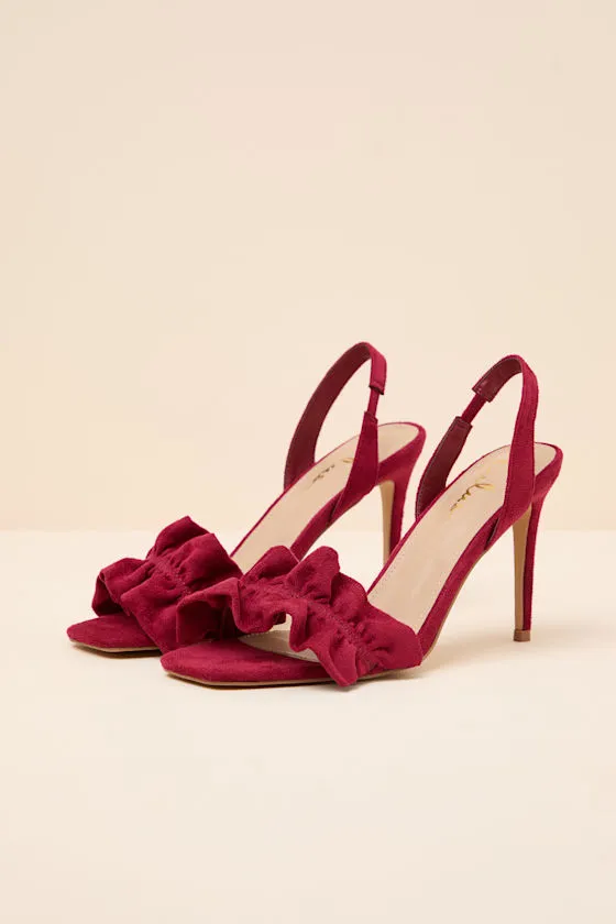 Rosa Wine Suede Ruched High Heel Slingback Sandals sold by Lulus product image thumbnail 3