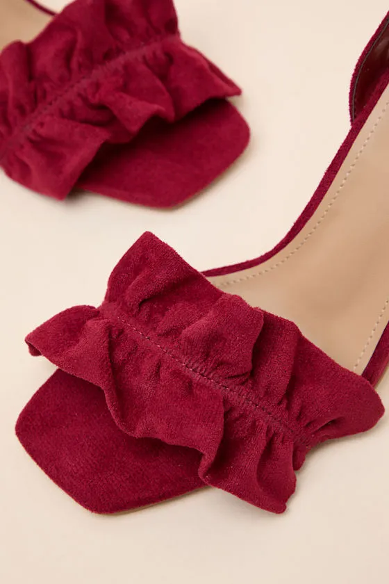 Rosa Wine Suede Ruched High Heel Slingback Sandals sold by Lulus product image thumbnail 4