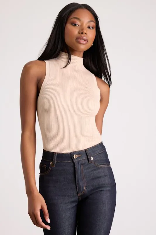 Seasonal Sophistication Beige Ribbed Mock Neck Sweater Tank Top sold by Lulus