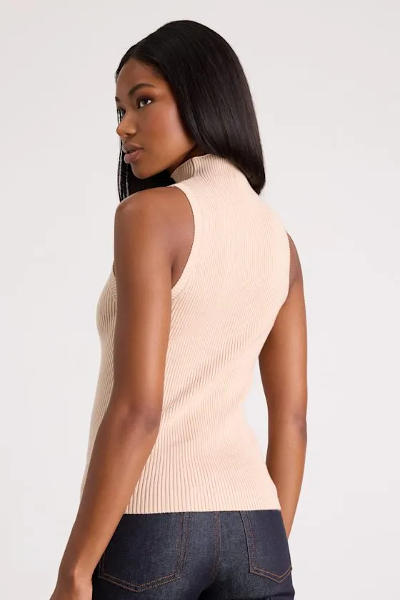 Seasonal Sophistication Beige Ribbed Mock Neck Sweater Tank Top sold by Lulus product image thumbnail 2