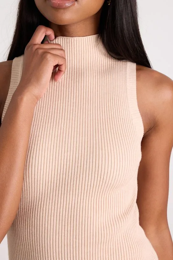 Seasonal Sophistication Beige Ribbed Mock Neck Sweater Tank Top sold by Lulus product image thumbnail 4