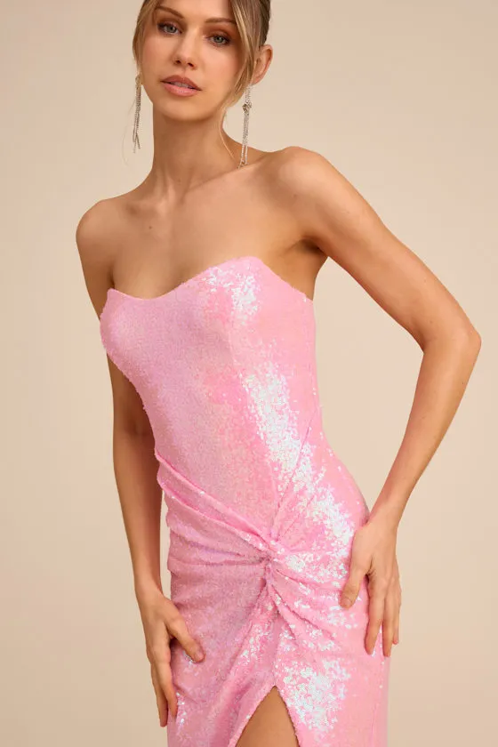 Pernella Pink Sequin Strapless Twist-Front Maxi Dress sold by Lulus product image thumbnail 2