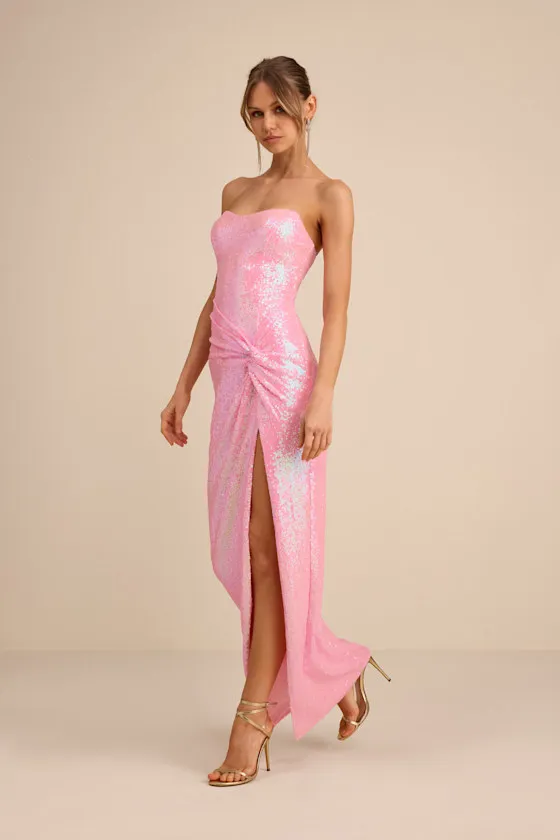 Pernella Pink Sequin Strapless Twist-Front Maxi Dress sold by Lulus product image thumbnail 4