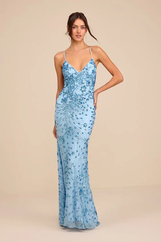 Photo Finish Light Blue Sequin Lace-Up Maxi Dress sold by Lulus product image thumbnail 3