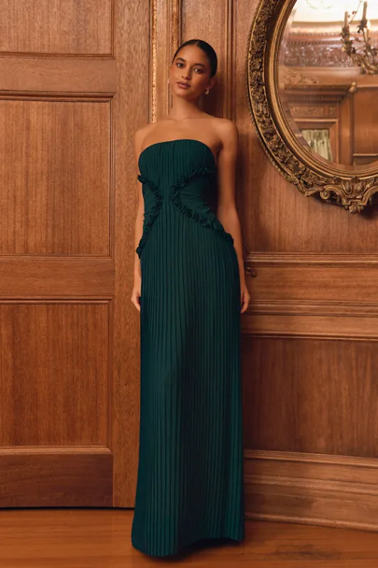 Lauren Emerald Pleated Strapless Ruffled Maxi Dress sold by Lulus