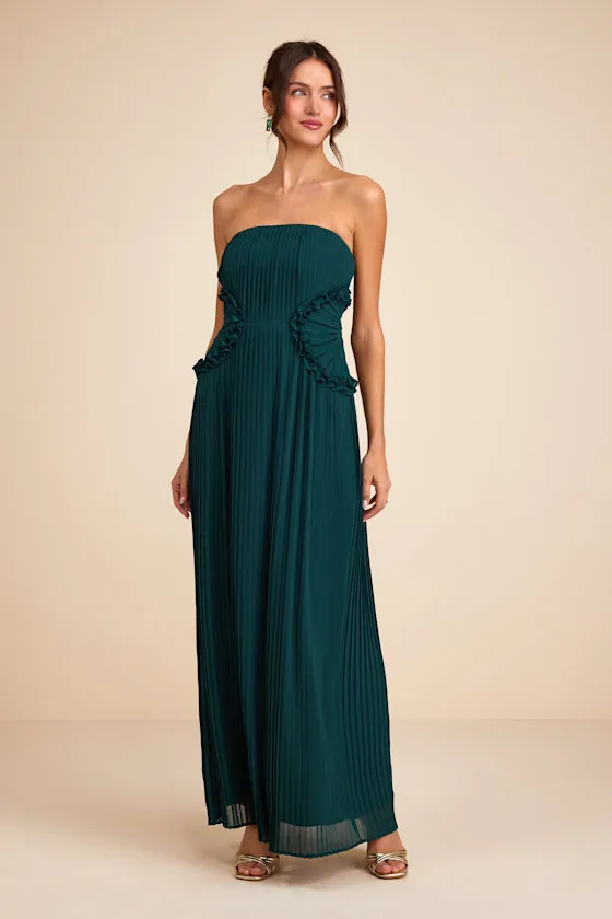 Lauren Emerald Pleated Strapless Ruffled Maxi Dress sold by Lulus product image thumbnail 2
