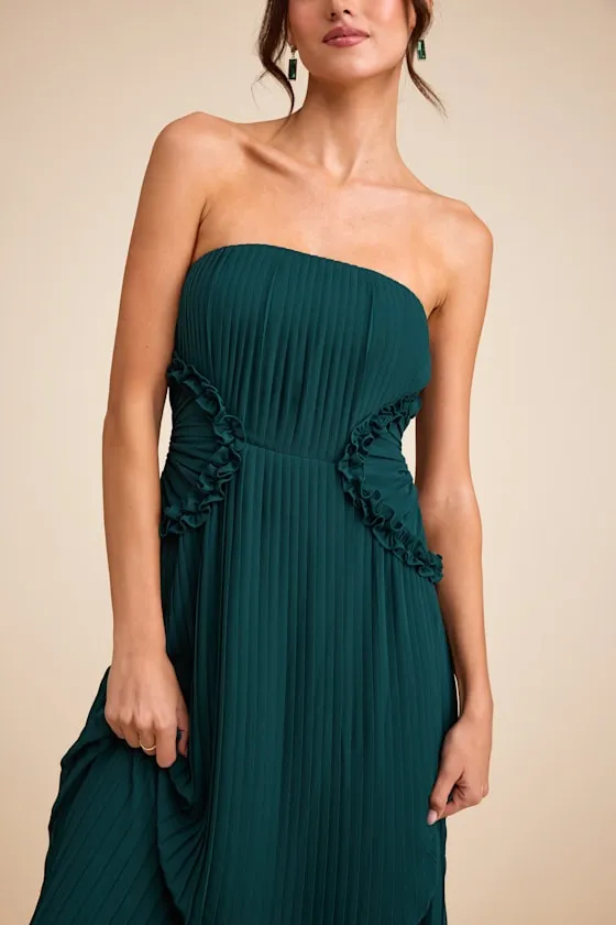 Lauren Emerald Pleated Strapless Ruffled Maxi Dress sold by Lulus product image thumbnail 3