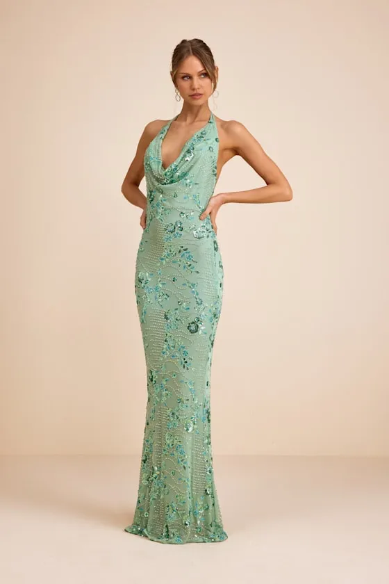 Carlana Mint Green Beaded Sequin Backless Maxi Dress sold by Lulus product image thumbnail 2