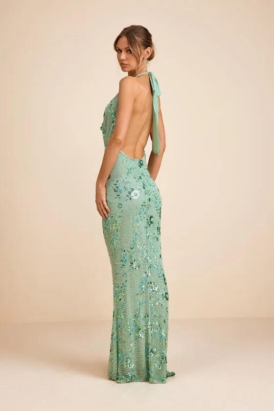 Carlana Mint Green Beaded Sequin Backless Maxi Dress sold by Lulus product image thumbnail 4