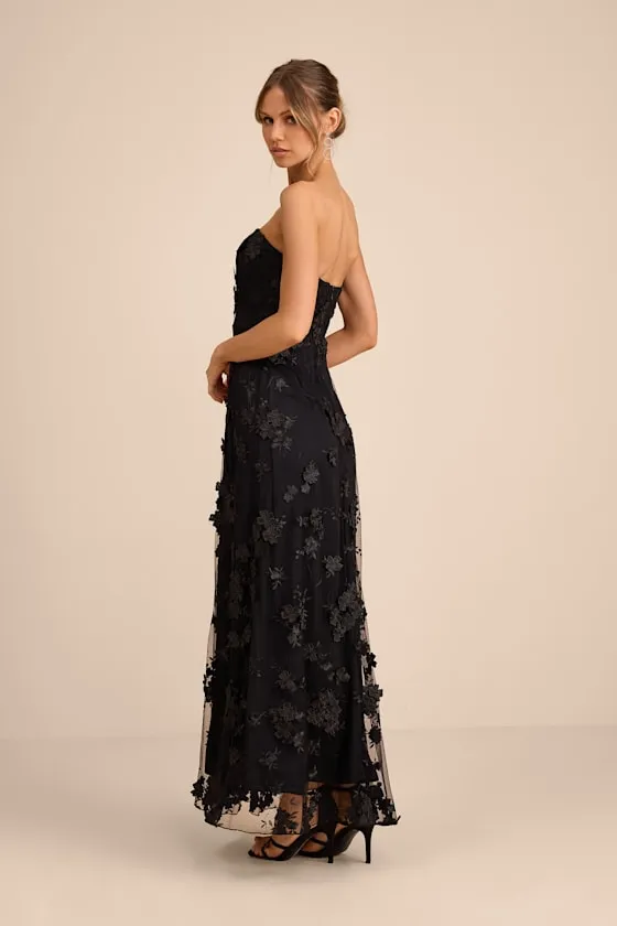 Rare Presence Black 3D Floral Embroidered Maxi Dress sold by Lulus product image thumbnail 3