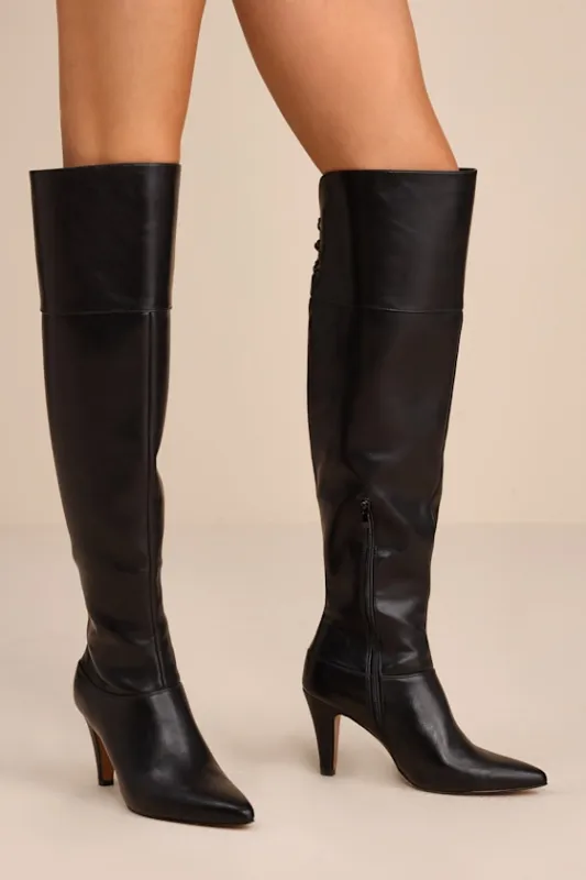 Milee Black Pointed-Toe Over-the-Knee Boots sold by Lulus