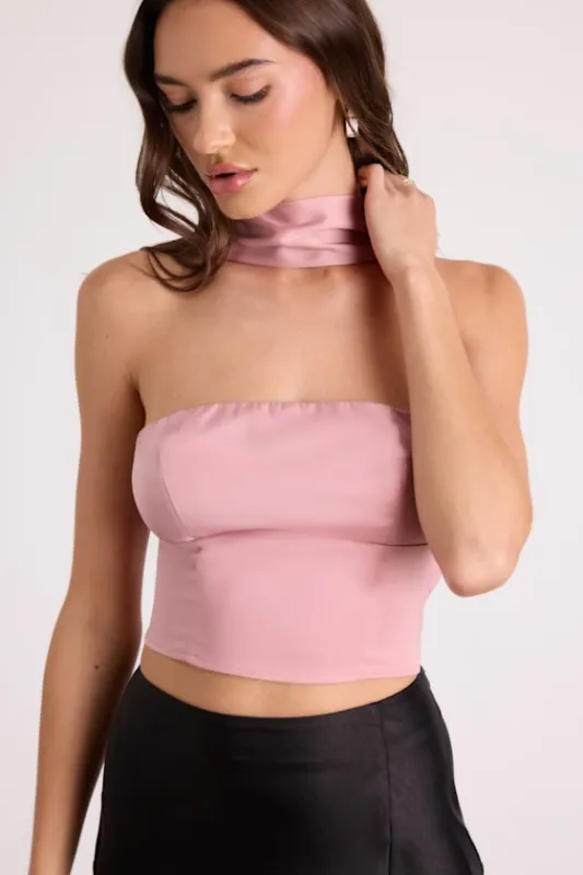 Jassana Dusty Rose Satin Scarf Crop Top sold by Lulus
