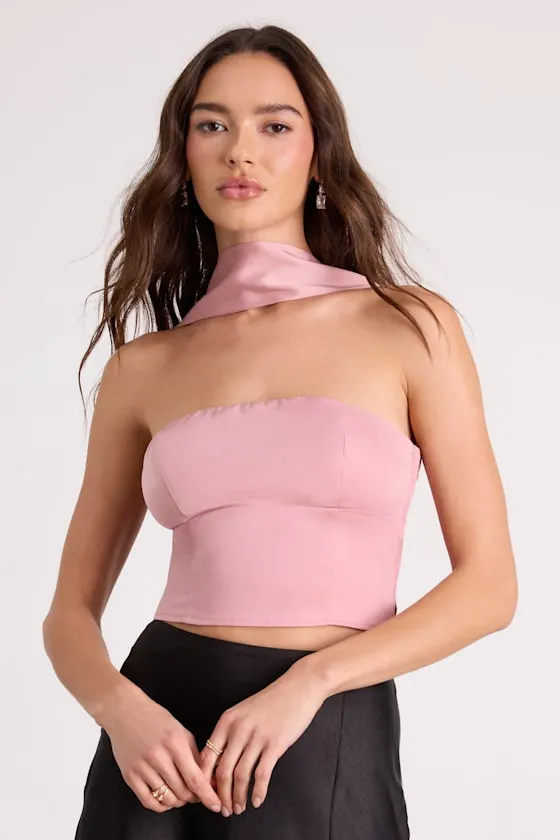 Jassana Dusty Rose Satin Scarf Crop Top sold by Lulus product image thumbnail 2