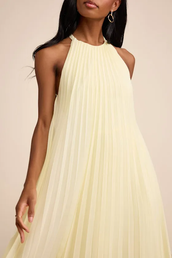 Dorala Light Yellow Pleated Lace-Up Tiered Maxi Dress sold by Lulus product image thumbnail 2