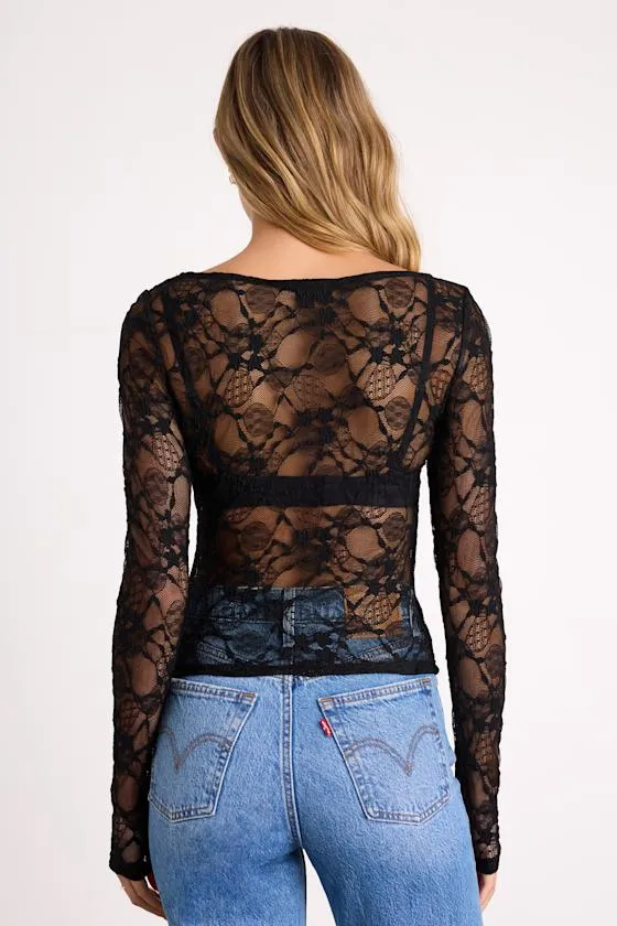 Hunter Black Sheer Lace Long Sleeve Top sold by Lulus product image thumbnail 3