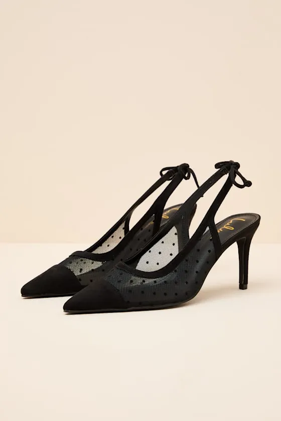 Lacey Black Polka Dot Mesh Pointed-Toe Slingback Pumps sold by Lulus product image thumbnail 3