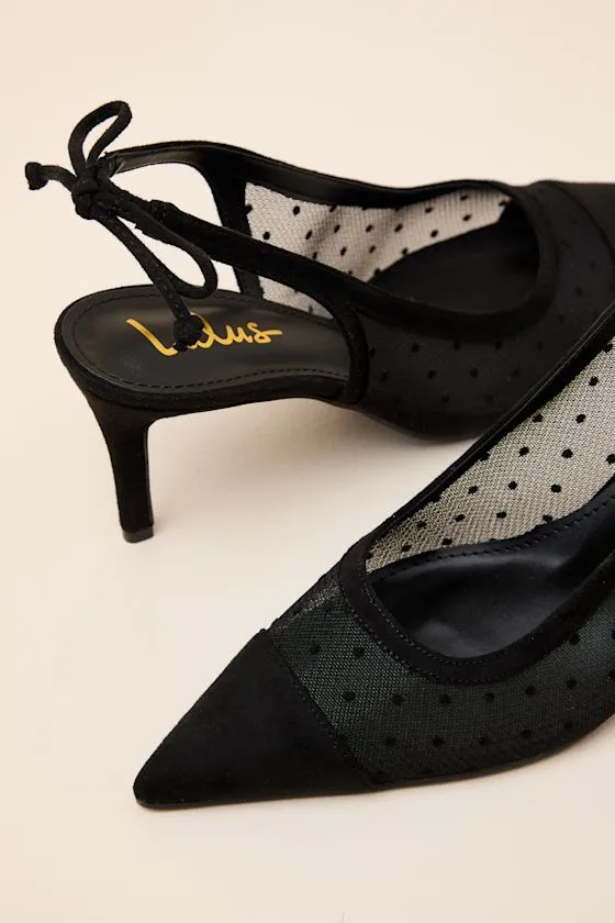 Lacey Black Polka Dot Mesh Pointed-Toe Slingback Pumps sold by Lulus product image thumbnail 4