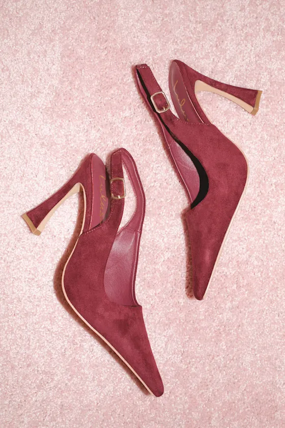 Katrina Burgundy Suede Pointed-Toe Slingback Pumps sold by Lulus