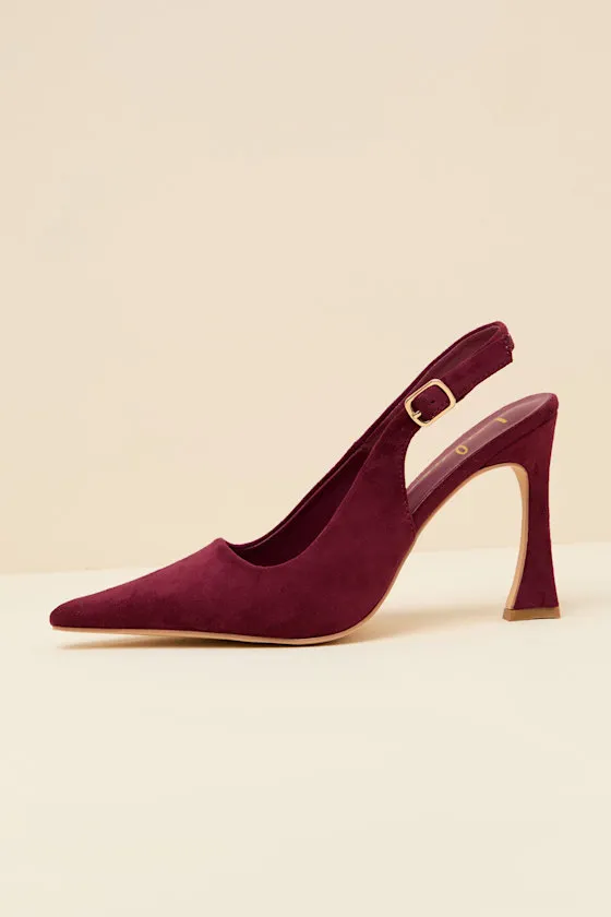 Katrina Burgundy Suede Pointed-Toe Slingback Pumps sold by Lulus product image thumbnail 2